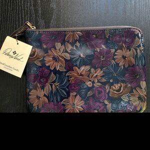 Patricia Nash Blue and Brown Leather Wristlet